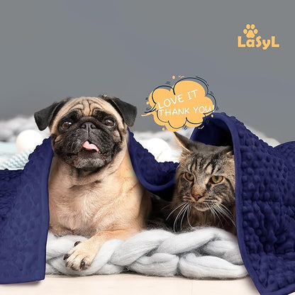 LaSyL Weighted Blanket for Pets | Thunder Blanket for Dogs Anxiety | Premium Soft Minky | Relaxation & Calming & Anti Anxiety | Used in Car, Bed, Couch | Dark Blue, Washable Large 40" L x 47" W
