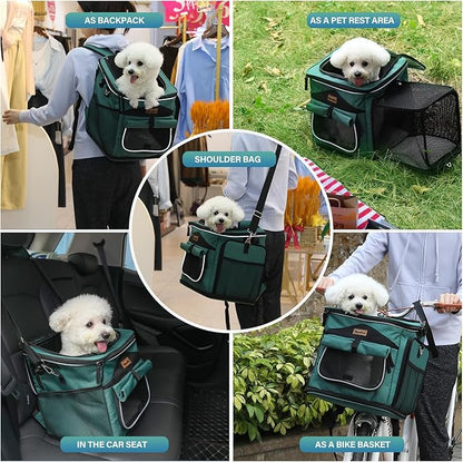 Dog Bike Basket Carrier, Expandable Foldable Dog Basket for Bike, Soft-Sided Dog Bike Carrier Pet Travel Bag, Bike Dog Carrier Backpack Carrier Safe and Easy for Small Cats and Dogs (Pink)