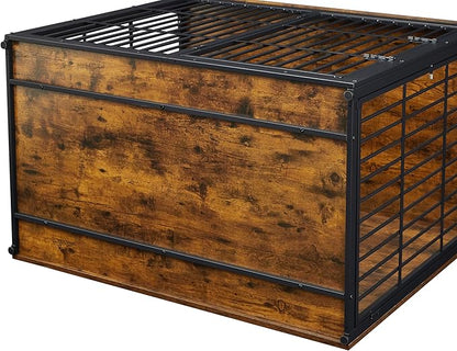 Dog Crate Furniture, 48 Inch Dog Kennel Furniture, Wooden Dog Crate Furniture Large Breed with Rotating Bowls, Heavy Duty Dogs Cage Furniture Indoor, Decorative Crates End Table, Brown