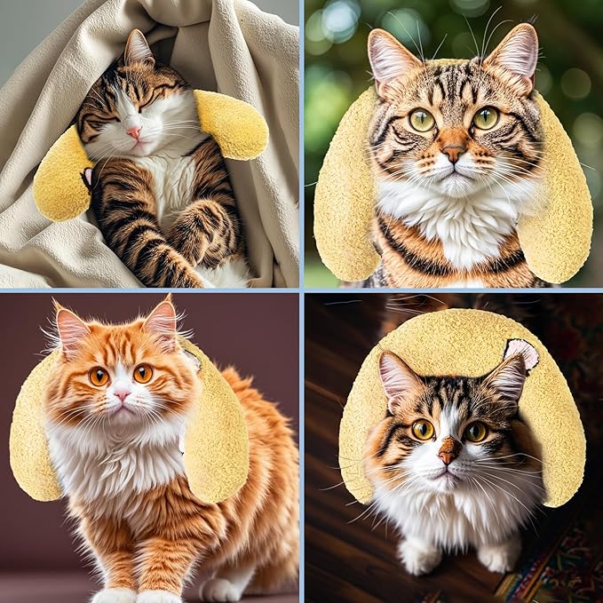 Lystaii Cat Pillow for Indoor Pet Cat Dog Calming Pillow Soft Fluffy Cat Bed Pillow Dog Neck Pillow Pet Toy Half Donut Anxiety Relief Pet Pillow with Cute Embroidery Pattern (Yellow, Peaches)