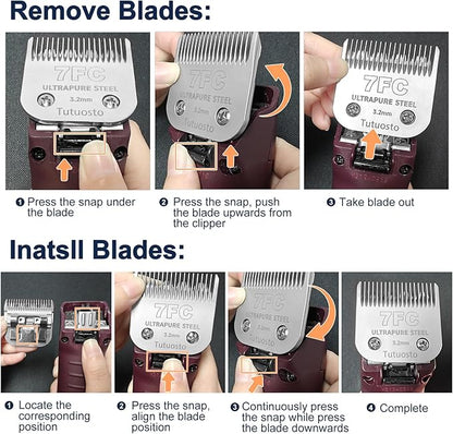 7FC Clipper Blades Pet Grooming Clipper Replacement Blades Detachable Blade Compatible with andis/wahl/Oster Dog Clippers