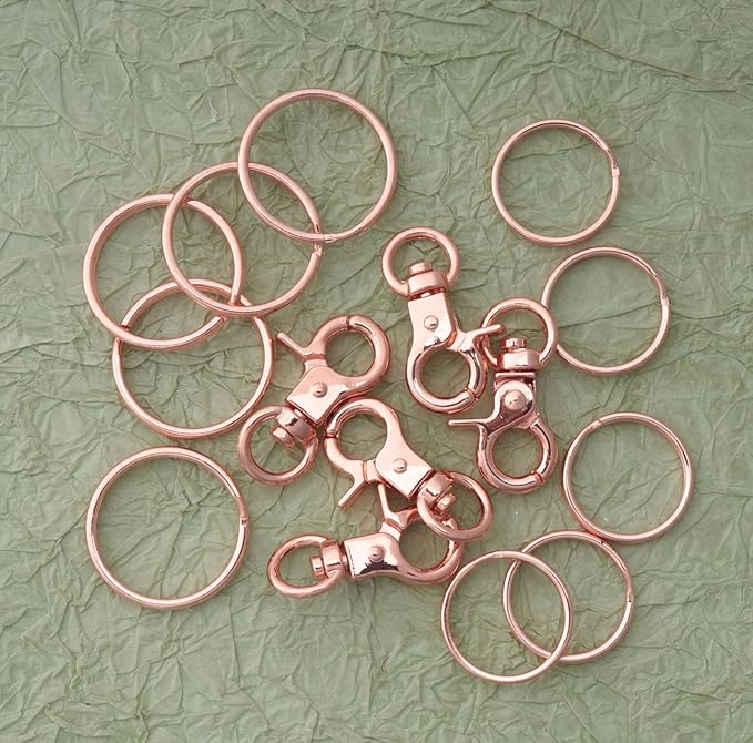5 Pcs Dog Tag Clips with 5 Pcs 3/4 Inch Keychain 5 Pcs 1 Inch Keychain MultiPurpose Metal Dog Tag Rings for Pet Kitten Cat Collars ID Holder Harnesses (Rose Gold)