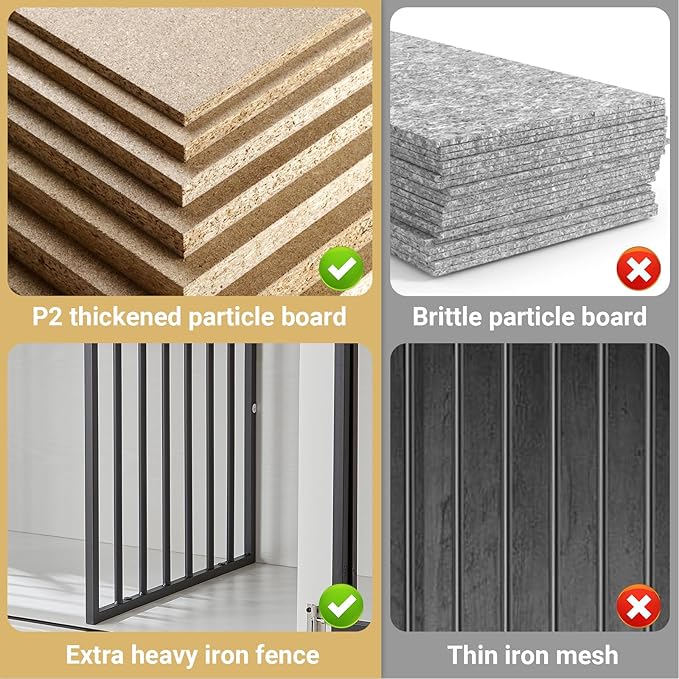 Rovibek 61 Double Dog Crate Furniture for 2 Dogs, Large Double Dog Kennel Furniture TV Stand, Furniture Style Dog Crates End Table, Wood Crates for Dogs Kennel Indoor White