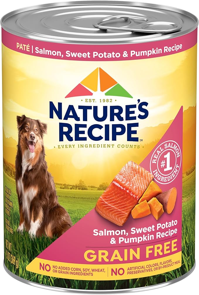 Nature's Recipe Grain Free Wet Dog Food Salmon, Sweet Potato, and Pumpkin Recipe, 13 oz. Can (Pack of 12)