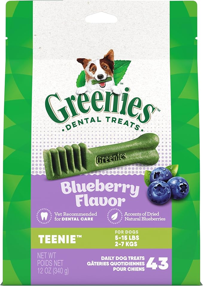 Greenies Teenie Dental Dog Treats, Blueberry Flavor, 12 oz. Pack (43 Treats)