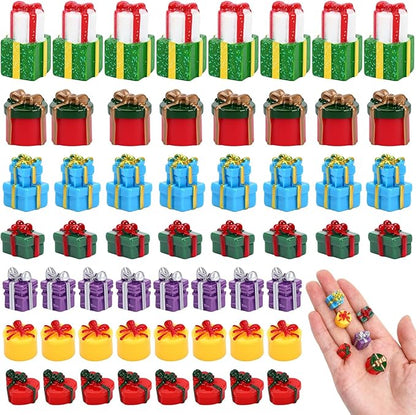 56 Pcs Christmas Mini Resin Present Miniature Boxes Tiny Gift Box Figurines Mini Christmas Ornaments for Xmas DIY Craft Tree Village Dollhouse Decor