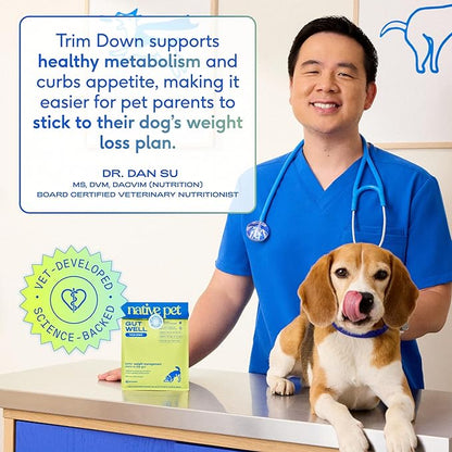 GutWell Trim Down - Weight Management Dog Food Topper - Dog Weight Loss Supplement Promotes Feeling of Fullness, Healthy Metabolism & Lean Muscle with Triple-biotic Blend & L-Carnitine - 60 Scoops