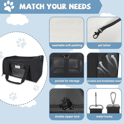 17 x 12 x 8.5 TSA Approved pet Carrier for Extra-Small Dog Under 6-8 lbs and Small cat Under 8-10 lbs,10.5'' Higher Side with Elastic Frame to Putted underseat for jetblue Spirit Airlines.
