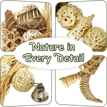 5-Pack Natural Flower Bird Toys – Foraging & Chewing Toys for Parakeets, Cockatiels, Conures & Small Birds – No Plastic, All-Natural Materials