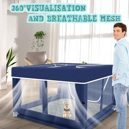 42x42 Inches Puppy Playpen with Cover&Dog Pads, Dog Playpen for Puppies or Small Dogs, Pet Playpen for Indoor & Outdoor, Sturdy Safety Dog Pen with Thickened Fabric