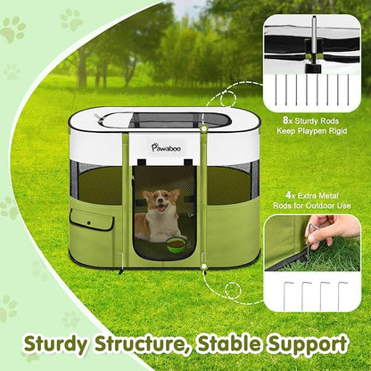 Dog Playpen, Portable Pet Playpen Cat PlayPen, 600D Oxford Dog Kennel Tent Crate, Waterproof&Breathable, Indoor Outdoor Travel Camping Use for Medium/Large Breed with Carrying Case+Folding Bowl(M)