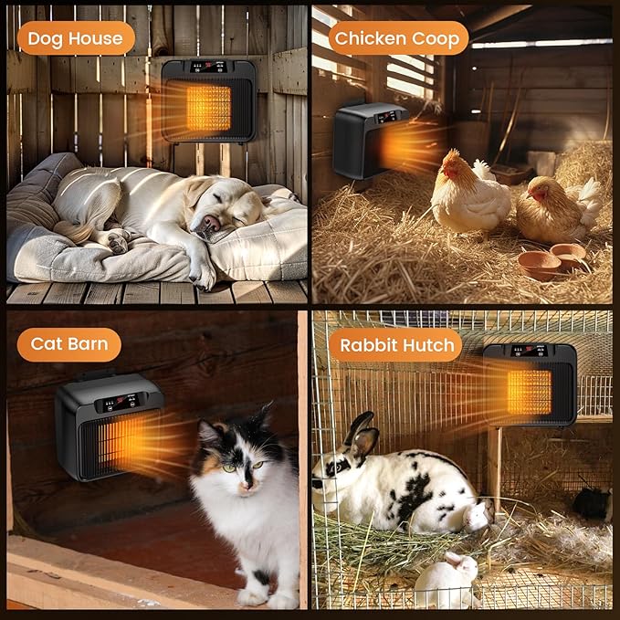 600W Dog House Heater, Pet House Heater w Timer Setting (2 4 8 H) Dog Heater for Outside Winter, Electric Heater for Livestock Kennel Cat Cage Chicken Coop Winter- Only 2 Mode 300-600W