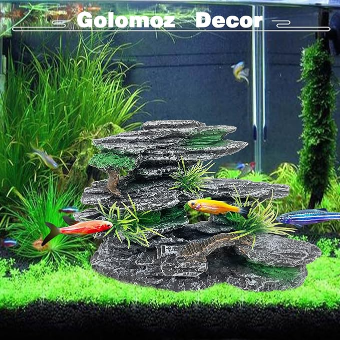 Aquarium Mountain View Stone Ornament Tree Rock Cave Aquarium Decorations for Fish Tank Decorations for Small Fish Tank - 7.5 Inches Long