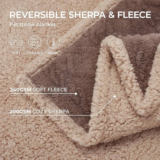 Waterproof Pet Blanket, Liquid Pee Proof Dog Blanket for Sofa Bed Couch, Reversible Sherpa Fleece Furniture Protector Cover for Small Medium Large Dogs Cats,Khaki Medium（57" x 40"）