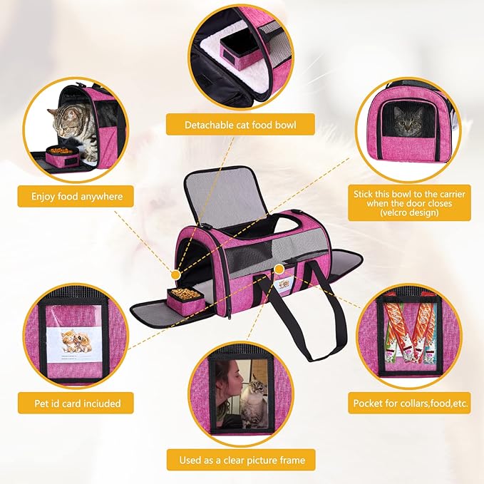 Cat Carrier for Cats Small Dogs, Kitten,Puppy Pet Carrier for Small Medium Cats Under 15lb, Collapsible Soft Sided TSA Approved Travel Carrier, Red