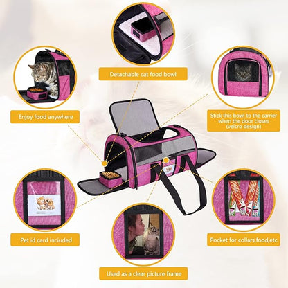 Cat Carrier for Cats Small Dogs, Kitten,Puppy Pet Carrier for Small Medium Cats Under 15lb, Collapsible Soft Sided TSA Approved Travel Carrier, Red