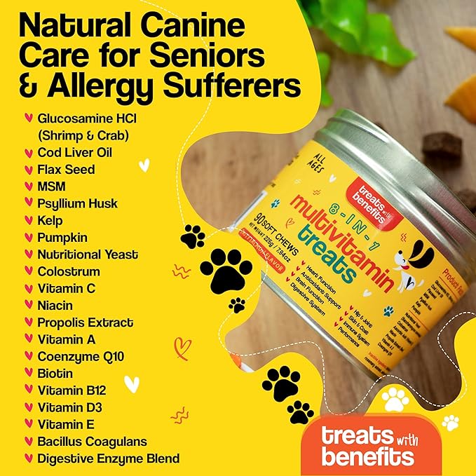 Dog Allergy Relief  8 in 1 Multivitamin Dog Chewables for Senior Dogs Allergies - Antioxidant Superfood Pet Vitamins for Digestion, Hip, Joint, Heart, Brain Health, 90 Soft Chews