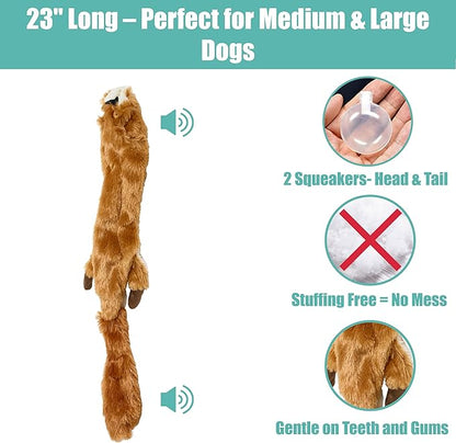 SPOT Skinneeez Squirrel 23-Inch Stuffing-Free Plush Dog Toy – Realistic Design with 2 Squeakers – Durable, Soft Polyester for Medium & Large Dogs – Tug, Fetch & Shake Play – for Moderate Chewers