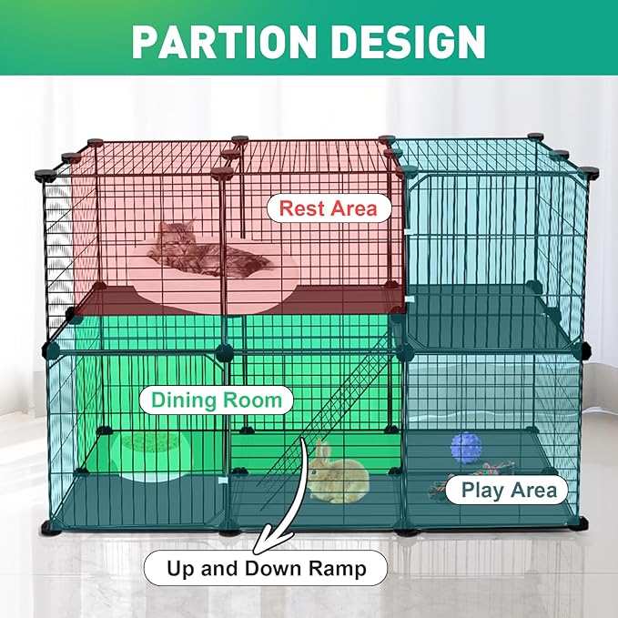 41 Panels Pet Playpen, Small Animal Playpen with 2 Doors, C&C Cage for Guinea Pigs, Rabbit, Bunny, Chicken, Hedgehogs, Puppy Play Pen Indoor Outdoor, Two-Story Metal Chicken Play Pen