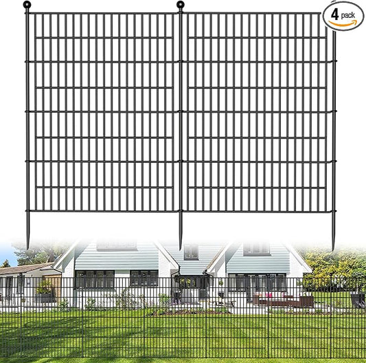 4 Panels No Dig Decorative Outdoor Garden Fence for Yard, 48 in(H) X 10.5 ft(L) Animal Barrier Fencing Rustproof Metal Wire Panel Border for Dog, Rabbits, and Patio Temporary Ground Stakes