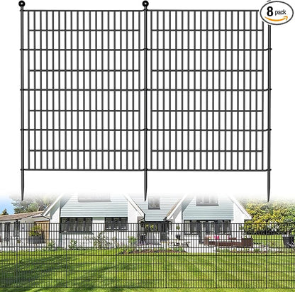 8 Panels No Dig Decorative Outdoor Garden Fence for Yard, 48 in(H) X 21 ft(L) Animal Barrier Fencing Rustproof Metal Wire Panel Border for Dog, Rabbits, and Patio Temporary Ground Stakes