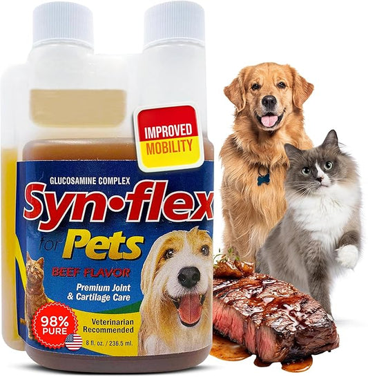 Concentrated Liquid Glucosamine for Dogs & Cats with Chondroitin: 1500mg High Potency, Boswellin, Yucca, Manganese for Mobility Support - USA Made, Beef Flavor