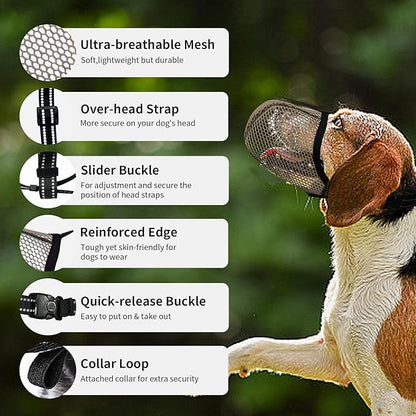 Dog Muzzle, Breathable Soft Muzzle for Small to Medium Dogs to Anti & Prevent Barking Biting Chewing, Reflective & Adjustable Basket Muzzle with Air Mesh for Schnauzer Brown M