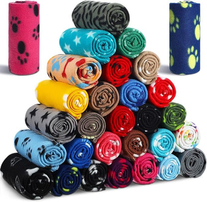 Chumia 28 Pieces Puppy Blanket Bulk Small Fleece Pet Blanket for Puppy Dogs Kitten Cats Pets Soft Warm Paw Print Sleep Mat Bed Covers, 28 Styles(23.6 x 27.6 Inch)