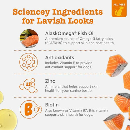 Zesty Paws Omega 3 Fish Oil for Dogs - Zesty Paw Dog Vitamins and Supplements for Hip, Joint & Skin, Bacon (90 Chews)