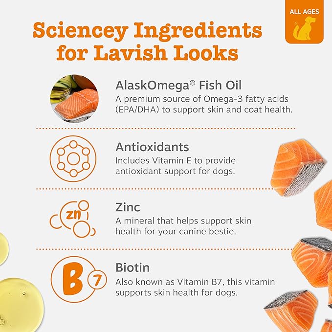 Zesty Paws Omega 3 Fish Oil for Dogs - Zesty Paw Dog Vitamins and Supplements for Hip, Joint & Skin, Chicken (250 Chews)