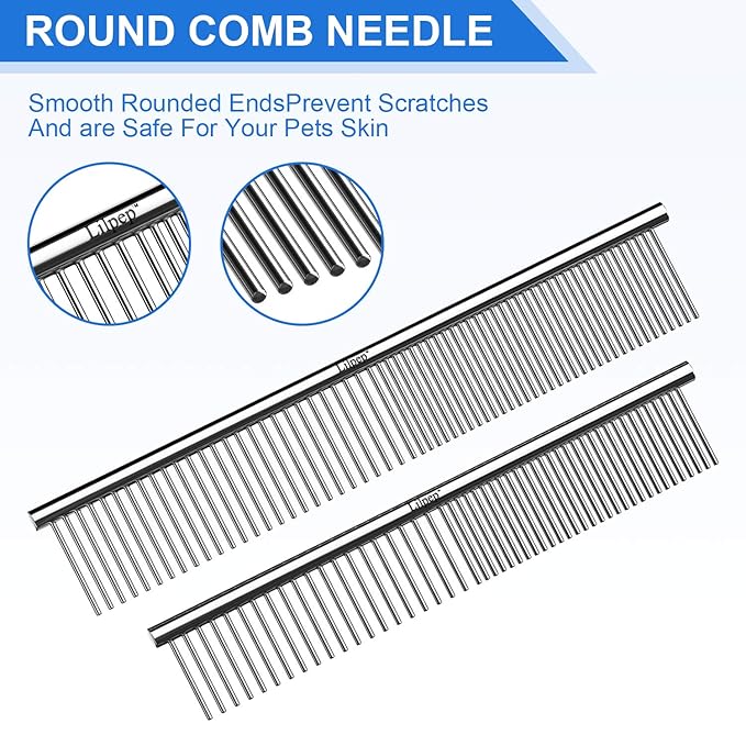 2PCS Stainless Steel Metal Dog Comb, For Removing Tangled Mats And Massaging Pet Combs, Professional Pet Grooming Tools