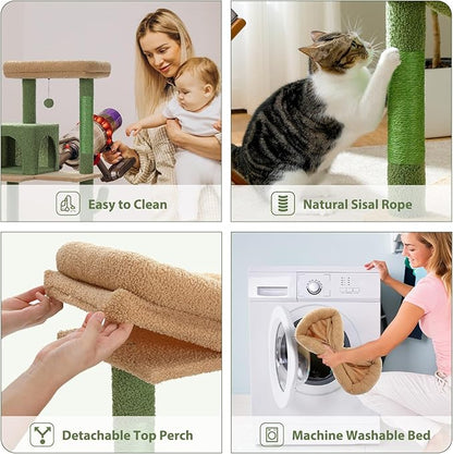 PETEPELA 56.3'' Tall Cat Tree for Indoor Cats, Cactus Cat Tower with Super Large Hammock (20''X16''), Sisal Covered Scratching Posts, Cozy Condo and Top Perch Green
