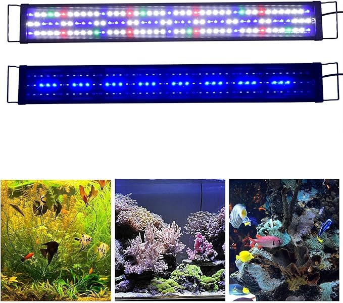 KZKR Upgraded Aquarium LED Light Full Spectrum 36-48 inch Hood Lamp for Freshwater Marine Plant Multi-Color Decorations Light 90-120 cm