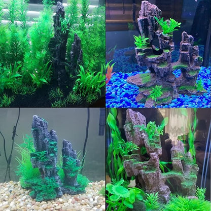 Tfwadmx Aquarium Mountain View Moss Tree Rock Cave Fish Tank Stone Ornament Landscape Decoration with Small Plants