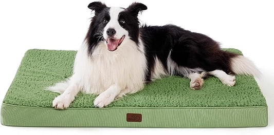 Bedsure Large Dog Bed for Large Dogs - Big Orthopedic Waterproof Dog Beds with Removable Washable Cover, Egg Foam Pet Bed Mat Green