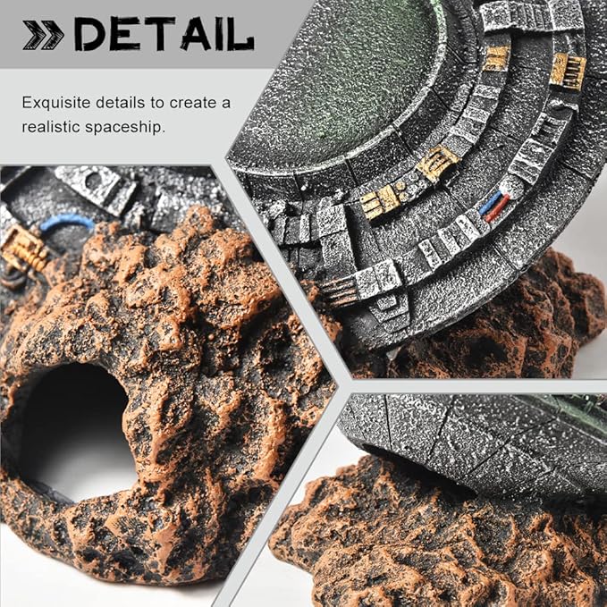 Aquarium Decorations-UFO Fish Tank Accessories for Betta Hide Flying Saucer Creative Medium Fish Tank Decor Reptile Box Landscaping Ornament