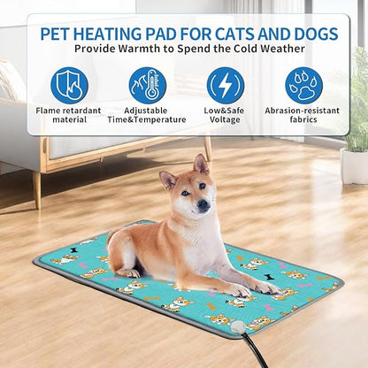 Dog Heating Pad for Dogs 28x18in Waterproof Pet Heating Pad Smart Thermostat Switch, Whelping Supplies Heated Dog Bedï¼_dding Wire Rope Wires Puppy Heating Pad Mat-Blue