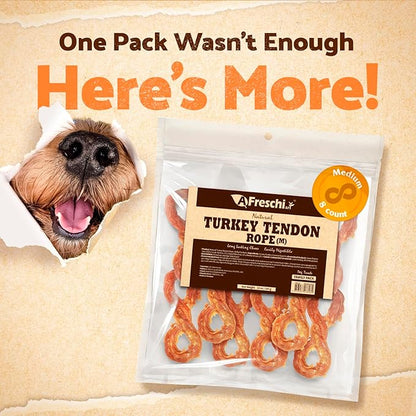 Afreschi Natural Turkey Tendon Rope (M) 10 oz Rope, Turkey Sourced from USA, All Natural Puppy Chew, Hypoallergenic, Rawhide Alternative, for Medium Breeds