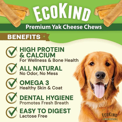 EcoKind Premium Gold Yak Cheese Himalayan Dog Chews, Healthy Dog Treats for Medium Dogs, All Natural, High Protein Dog Chew, Water Buffalo, Medium - 3 Chews