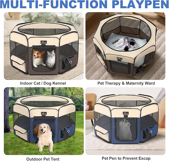 Aivituvin Dog Playpen Foldable Waterproof Pet Play Pens for Cat, Puppies, Rabbits, Chickens, Durable Portable Pet Tent for Travel Camping Indoor/Outdoor Blue XL