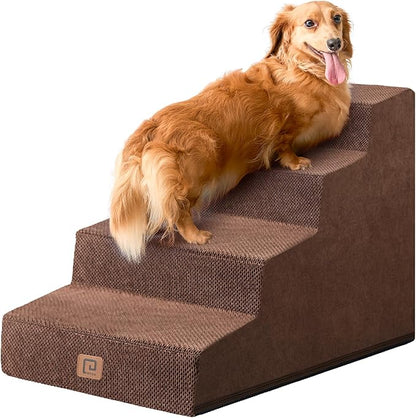 EHEYCIGA Dog Stairs for Beds 19.7" H, 4-Step Dog Steps for Small Dogs and Cats, Slope Pet Steps with Non-Slip Bottom, Brown