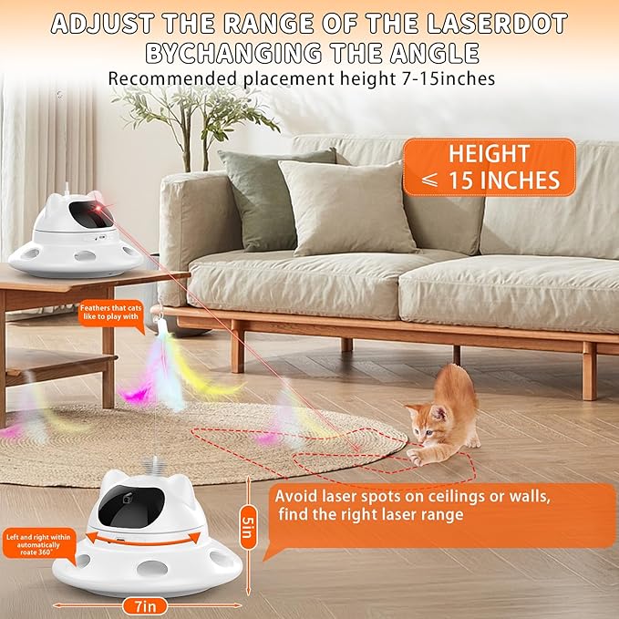 Cat Laser Toy,3-in-1Interactive Cat Toys Automatic Cat Toy with 360° Random Laser & Interactive Feather - 5 Laser PatternsUSB Rechargeable Motion Activated Moving - Fun Toys for Indoor Cats & Kittens