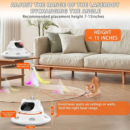 Cat Laser Toy,3-in-1Interactive Cat Toys Automatic Cat Toy with 360° Random Laser & Interactive Feather - 5 Laser PatternsUSB Rechargeable Motion Activated Moving - Fun Toys for Indoor Cats & Kittens