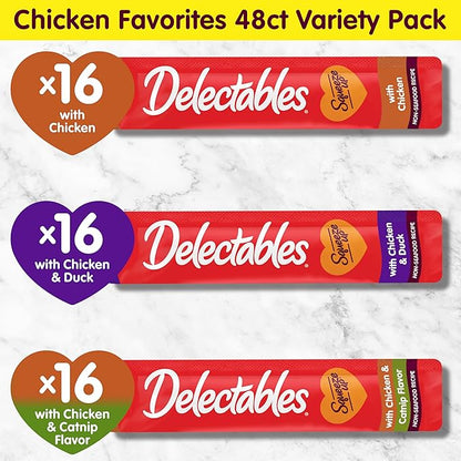New! Delectables Squeeze Up Non-Seafood Chicken Variety Pack, Creamy Squeezable Puree, Lickable Wet Cat Treats, Grain-Free, No Added Fillers, 0.5 Ounces Tube, 48 Tubes Total