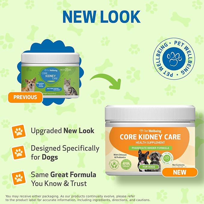 Pet Wellbeing Core Kidney Care for Dogs - Daily Phosphate Binder, Supports Healthy Kidney Function with FOS, Chitosan, Probiotics - Veterinarian-Formulated 5.08 oz (144 g) Powder