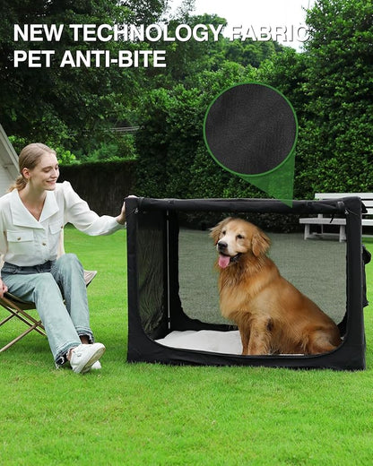 42 Inch Collapsible Travel Dog Crate for Medium Large Dogs, Portable Dog Crate 4-Door Foldable Soft Kennel with Chew-Proof Mesh Windows for Indoor & Outdoor Travel,with Storage Bag,Black