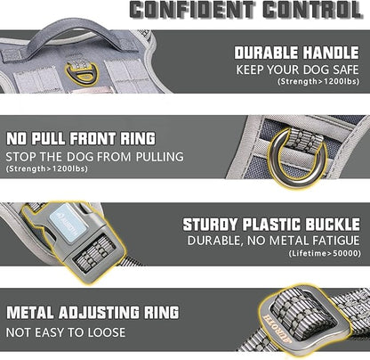 Auroth Tactical Dog Harness for Large Dogs No Pull Adjustable Pet Harness Reflective K9 Working Training Easy Control Pet Vest Military Service Dog Harnesses Grey L