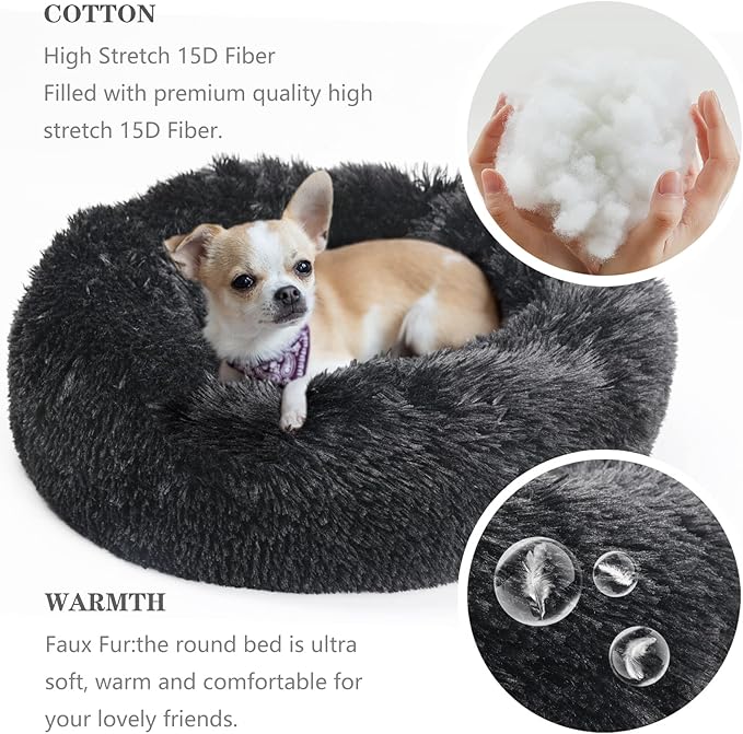 nononfish Puppy Beds for Small Dogs Washable 19 Black Calming and Anxiety Pet Beds Fluffy and Plush Durable Small Dog Bed