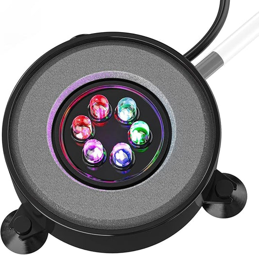 Pawfly 2 Inch Aquarium Air Stone Disc with LED Light Fine Bubbler Diffuser with Tubing for Fish Tank (Pump not Included)