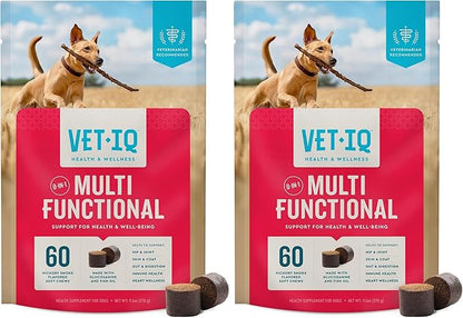 VetIQ 8-in-One Multifunctional Supplement for Dogs, Supports Hip & Joint, Urinary Tract, Immune System, Skin Health and Heart Health, Soft Chews, Made in The USA, 60 Count (Pack of 2)